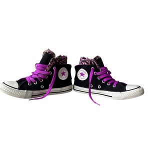 Converse high top in black and purple with cheetah layer kids size 13